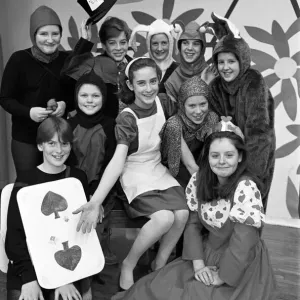 Alice presenta al Sombrerero Loco, a la Reina de Corazones y otros amigos de Wonderland.