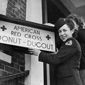 Alice Lang at her American Red Cross Donut Dugout which she has set up in an abandoned