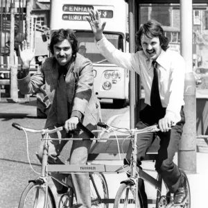 Alistair Ross (left) and Howard Dixon put their quadricycle through its paces in 1975