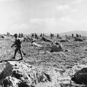 The Allied advance into Syria. Australian infantry marching across country in Syria