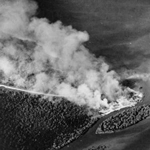 Allied bombing raid against Japanese shipping in Chumphon, Thailand. February 1945