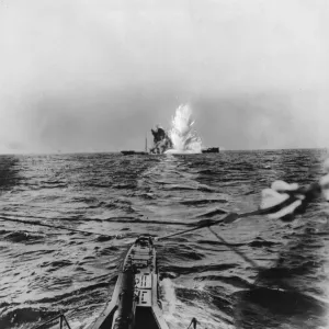 Print of Allied Steamer Torpedoed by German U-boat