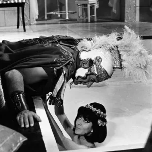 Amanda Barrie and Sid James on the set of Carry on Cleo'at Pinewood Studios Amanda Barrie and Sid James on the set of Carry on Cleo'at Pinewood Studios