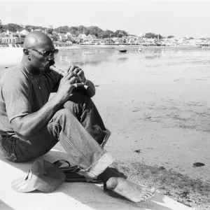 Print of Marvin Hagler relaxing with a flute