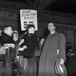 Print of Billy Graham at Plymouth Dock Gates, 1955 Print of Billy Graham at Plymouth Dock Gates, 1955