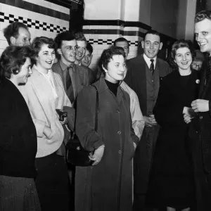 American evangelist Billy Graham speaks to students at Glasgow Technical College during American evangelist Billy Graham speaks to students at Glasgow Technical College during