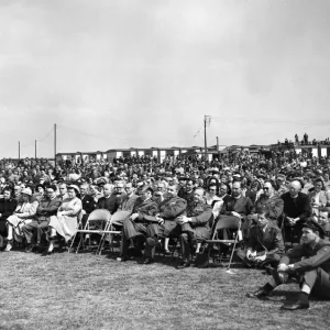 Print of Billy Graham addressing a large crowd in Burtonwood, Lancashire Print of Billy Graham addressing a large crowd in Burtonwood, Lancashire