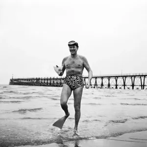 Sonny Tufts Fishing at Blackpool, Lancashire Print 1952