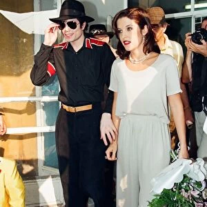 American pop singer Michael jackson with his new bride Lisa-Marie Presley during a visit