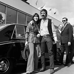American pop singers Sonny and Cher on arrival at Heathrow Airport. 5th April 1969