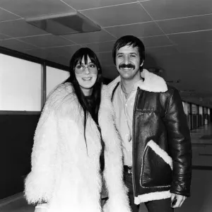 American pop singers Sonny and Cher on arrival at Heathrow Airport. 5th April 1969 American pop singers Sonny and Cher on arrival at Heathrow Airport. 5th April 1969