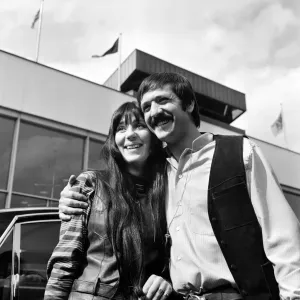 American pop singers Sonny and Cher on arrival at Heathrow Airport. 5th April 1969 American pop singers Sonny and Cher on arrival at Heathrow Airport. 5th April 1969