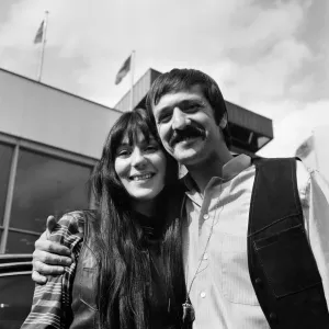 American pop singers Sonny and Cher on arrival at Heathrow Airport. 5th April 1969 American pop singers Sonny and Cher on arrival at Heathrow Airport. 5th April 1969