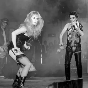 American rock singer Alice Cooper performing in concert at the Hammersmith Odeon during American rock singer Alice Cooper performing in concert at the Hammersmith Odeon during