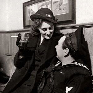American sailor chatting to a Wren in a pub in Northern Ireland port