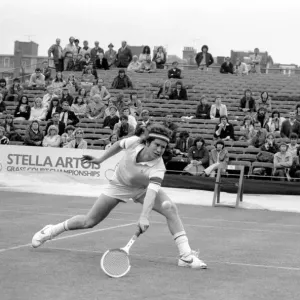 American tennis star John McEnroe in action at Queens Club. June 1980