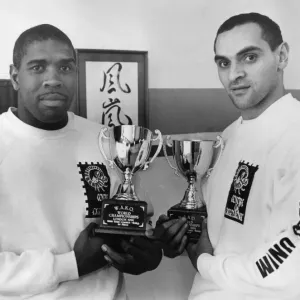 Andrew Boyce and Alfie Lewis with WAKO Trophies Print, 1991