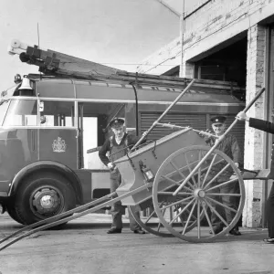 Anicient and modern fire engines stand side by side at Morpeth Fire Station Anicient and modern fire engines stand side by side at Morpeth Fire Station