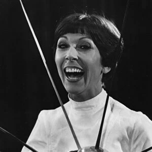 Anita Harris in sword fencing gear for TV photocall - February 1982 22 / 02 / 1982