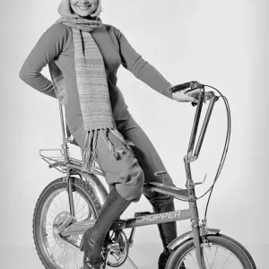 Ann Aston Print modelling a Chopper bike Ann Aston Print modelling a Chopper bike