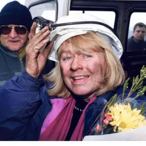 Ann Clwyd MP celebrates Tower Collierys reprieve after her underground sit in. 1994