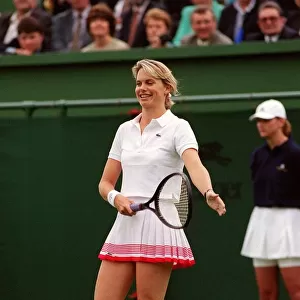 Anna Walker Sky TV Presenter July 1998 Playing in a celebrity tennis match at