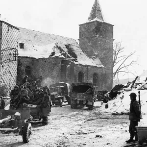 US 2nd Armored Division Enters Dochamps, Belgium Print January 1945 US 2nd Armored Division Enters Dochamps, Belgium Print January 1945