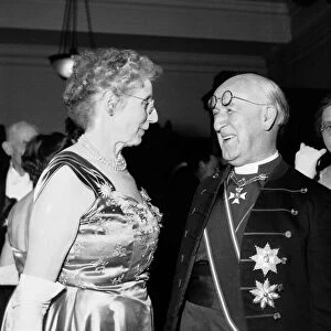 The Archbishop of Canterbury Dr Geoffrey Fisher talking to Miss Florence Hobsbrough
