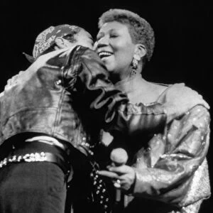 Aretha Franklin congratulated by George Michael circa 1985