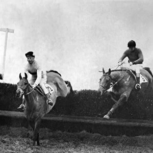 Arkle leads from Woodland Venture and Foinavon at the open ditch. December 1966 P005979