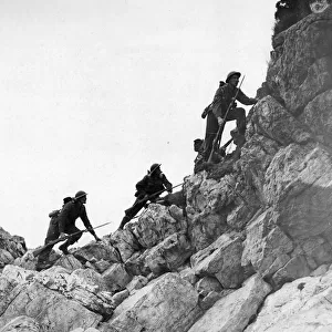 Army mountain and hill climbing training. Someone England. World War Two