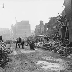 The army and salvage workers clear the bomb damage to Hull following several nights of