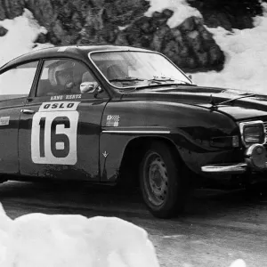 Arne Hertz and Lindberg driving Saab V4 Monte Carlo Rally in the St Auban Stage1970 Arne Hertz and Lindberg driving Saab V4 Monte Carlo Rally in the St Auban Stage1970