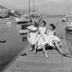 Print of British dancers at Monte Carlo harbour, 1956