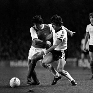Arsenal (1) v. Ipswich (1). Brian Talbot (left) holds off John Wark