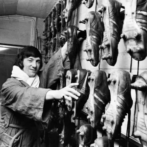 Arsenal footballer George Armstrong pictured in the boot room at Highbury football ground Arsenal footballer George Armstrong pictured in the boot room at Highbury football ground