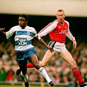 Arsenal footballer Perry Groves and QPRs Paul Parker in an FA Cup match in January