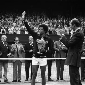 Arthur Ashe receives the Wimbledon Trophy Print, 5th July 1975