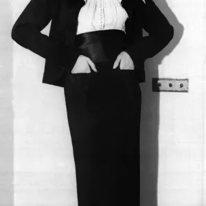 Ascot tailored costume - January 1938 Black cloth long skirt with white chiffon Ascot tailored costume - January 1938 Black cloth long skirt with white chiffon