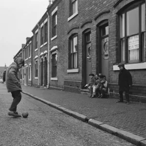 Two Asian Boys Playing Football in Marshall Street Smethwick 1964 Print