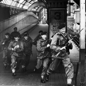 Assault troops of the Cheshire Regiment on Liverpool Landing Stage Print Assault troops of the Cheshire Regiment on Liverpool Landing Stage Print