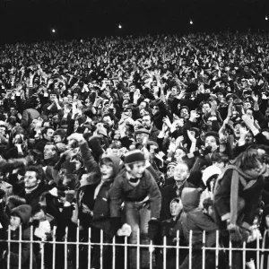 Aston Villa fans celebrate after their teams two one victory over Manchester United in