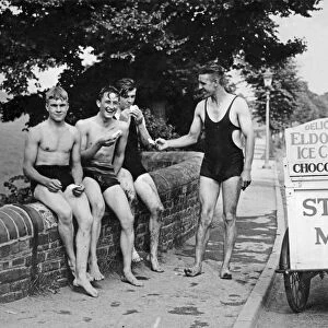 August Bank Holiday 1937. The ice cream man was a welcome sight to these takers at