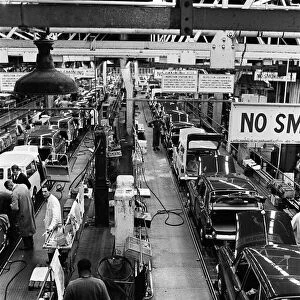 The Austin Mini car assembly line night shift at Longbridge, Birmingham, West Midlands