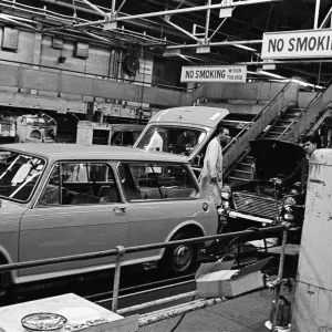 The Austin Mini car assembly line night shift at Longbridge, Birmingham, West Midlands The Austin Mini car assembly line night shift at Longbridge, Birmingham, West Midlands