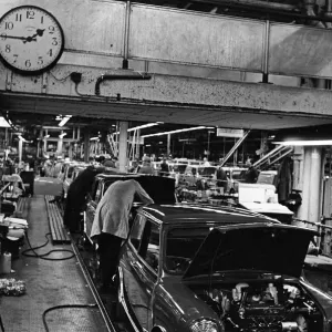 The Austin Mini car assembly line night shift at Longbridge, Birmingham, West Midlands The Austin Mini car assembly line night shift at Longbridge, Birmingham, West Midlands