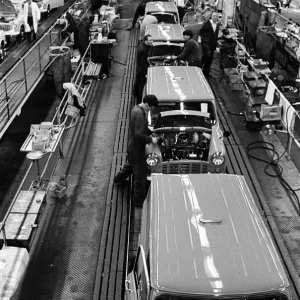 The Austin Mini car assembly line night shift at Longbridge, Birmingham, West Midlands The Austin Mini car assembly line night shift at Longbridge, Birmingham, West Midlands