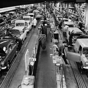 The Austin Mini car assembly line night shift at Longbridge, Birmingham, West Midlands The Austin Mini car assembly line night shift at Longbridge, Birmingham, West Midlands