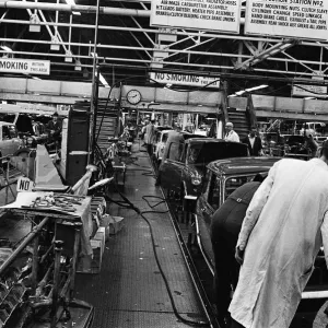 The Austin Mini car assembly line night shift at Longbridge, Birmingham, West Midlands The Austin Mini car assembly line night shift at Longbridge, Birmingham, West Midlands