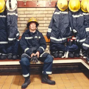 Australian exchange firefighter Craig Theisinger is absolutely exhausted after finishing Australian exchange firefighter Craig Theisinger is absolutely exhausted after finishing